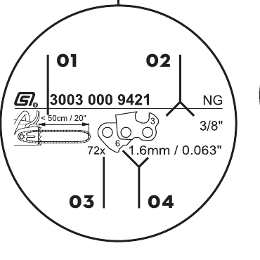 Example service field: 20-inch length, 3/8 pitch, 72 drive links and .063-inch gauge